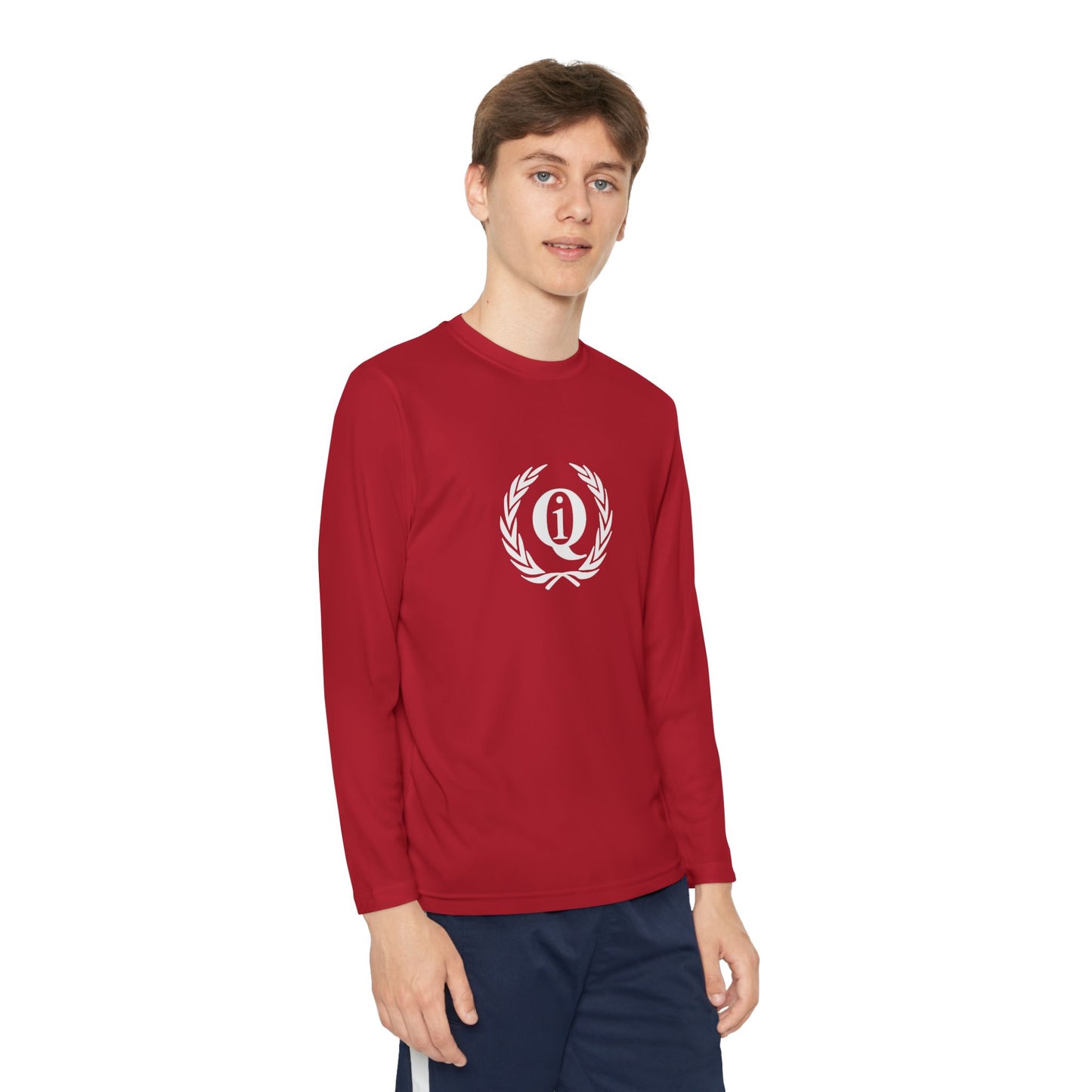 Youth Long Sleeve Athletic Tee with Laurel Design - Bright Orange Performance Shirt