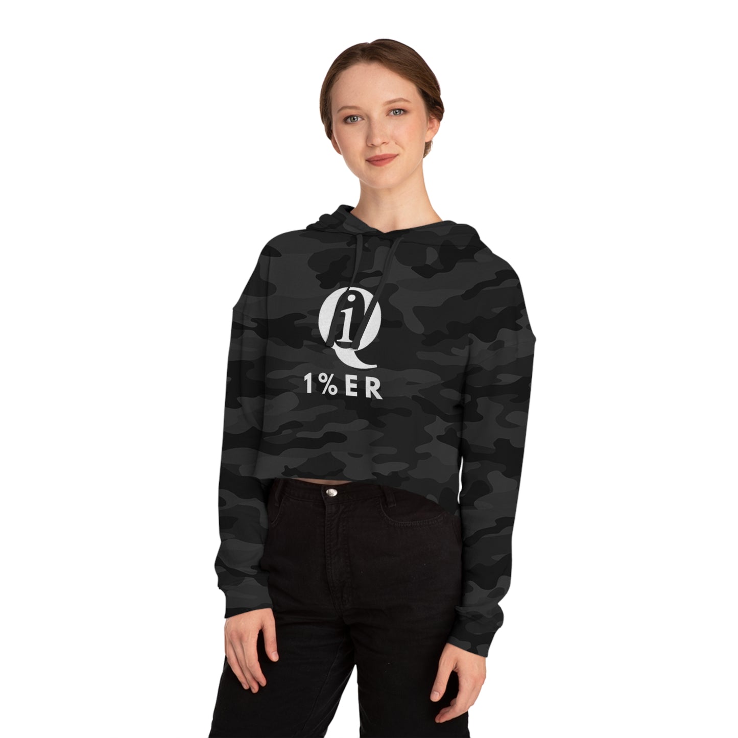 Women’s Cropped Hoodie with 'Q 1% ER' Design - Trendy & Stylish Casual Wear