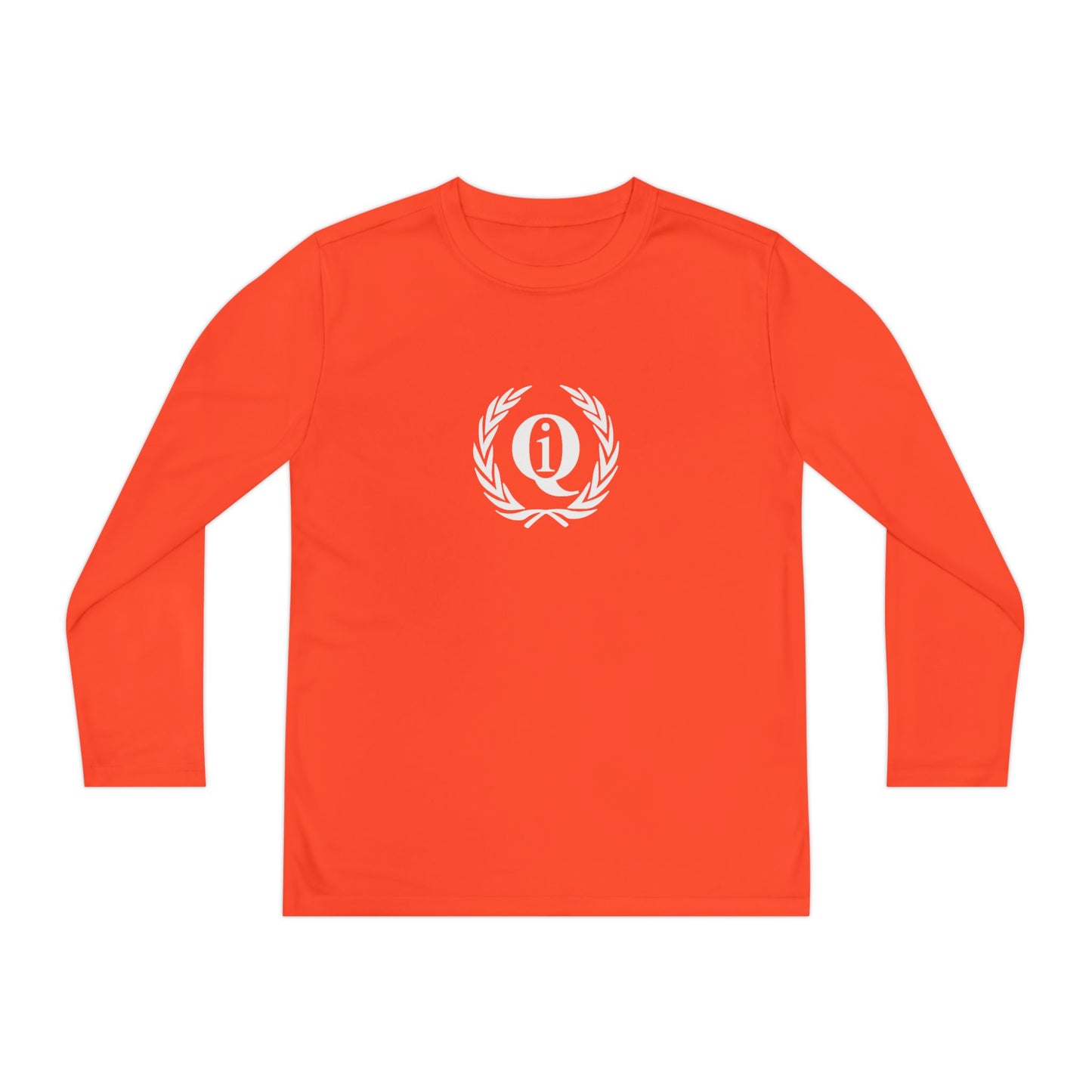 Youth Long Sleeve Athletic Tee with Laurel Design - Bright Orange Performance Shirt