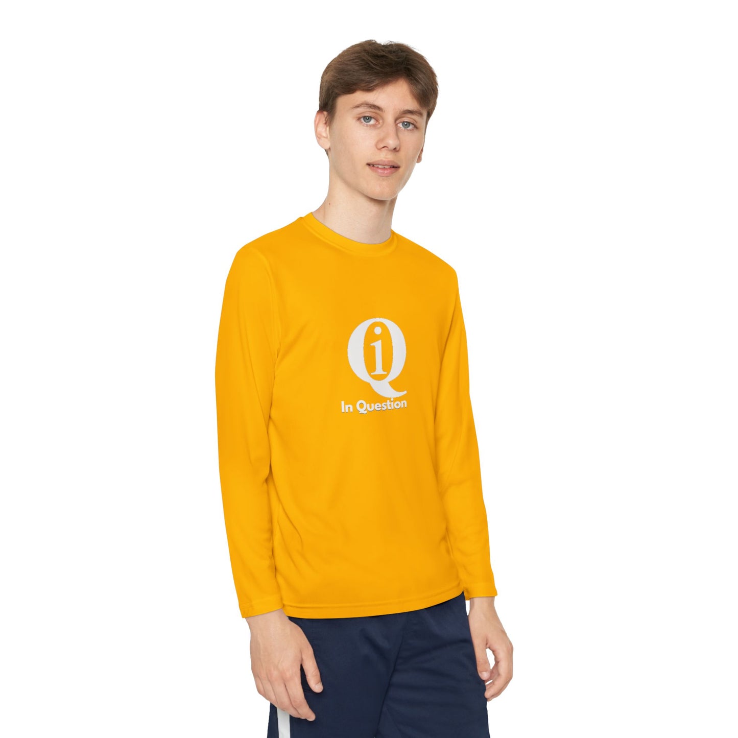 Youth Long Sleeve Athletic Tee with Laurel Design - Bright Orange Performance Shirt