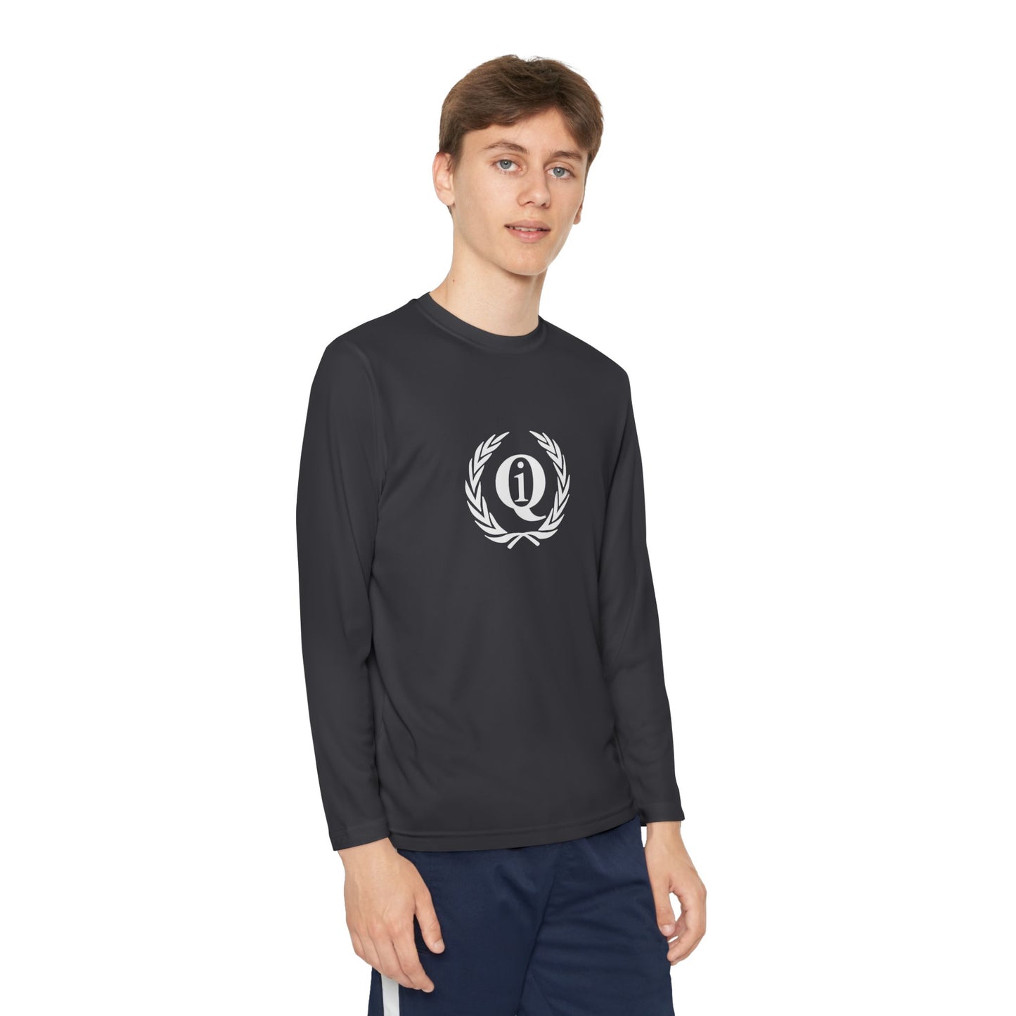 Youth Long Sleeve Athletic Tee with Laurel Design - Bright Orange Performance Shirt