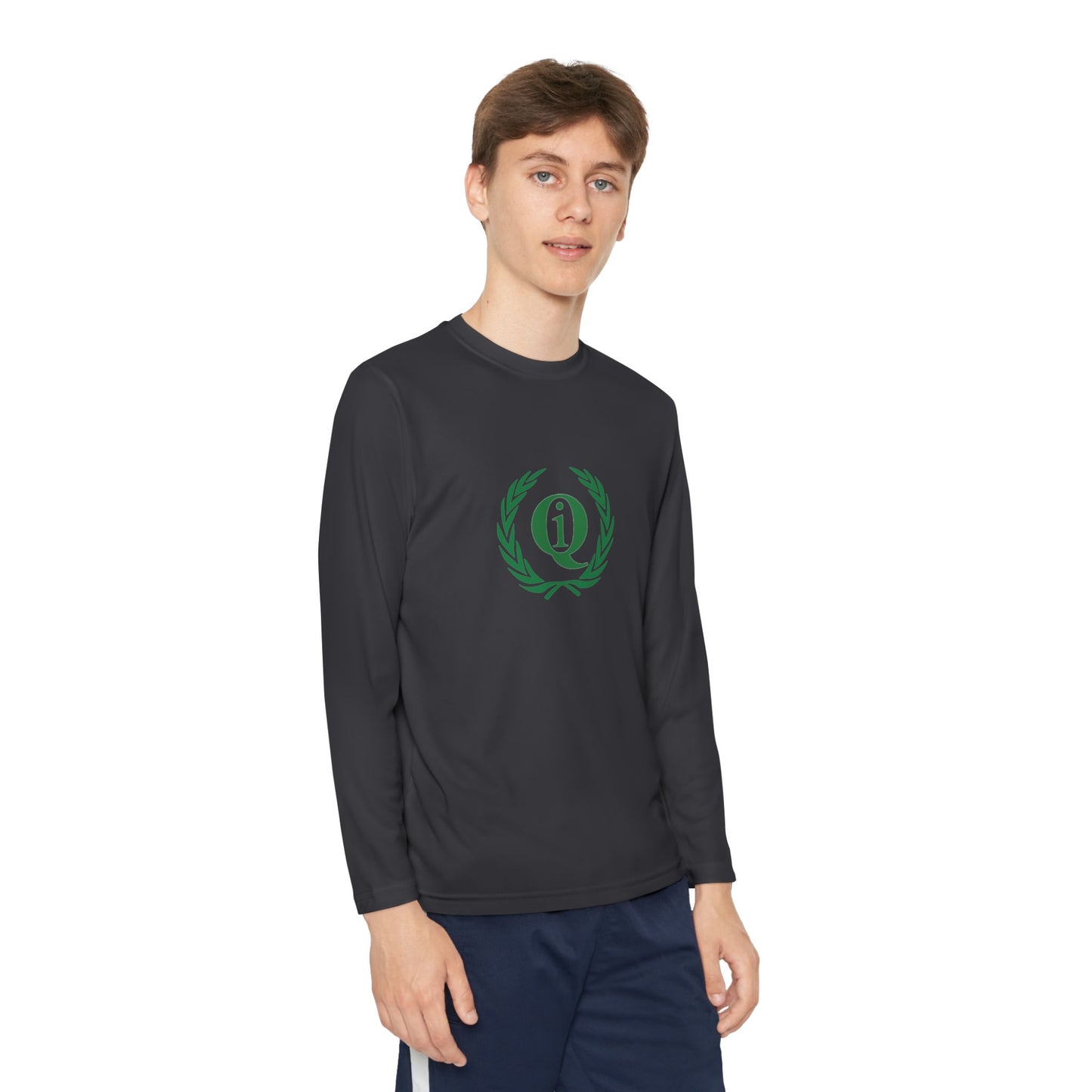 Youth Long Sleeve Athletic Tee with Laurel Design - Bright Orange Performance Shirt