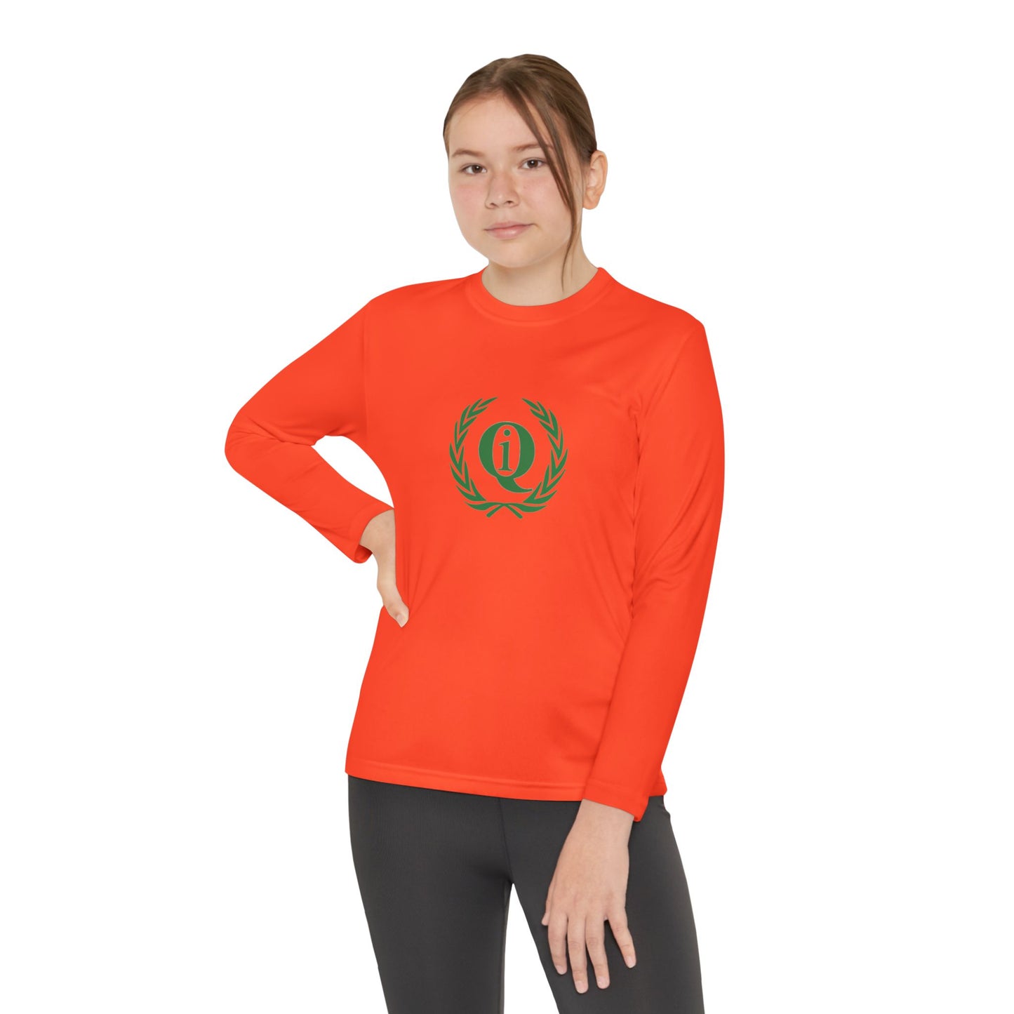 Youth Long Sleeve Athletic Tee with Laurel Design - Bright Orange Performance Shirt