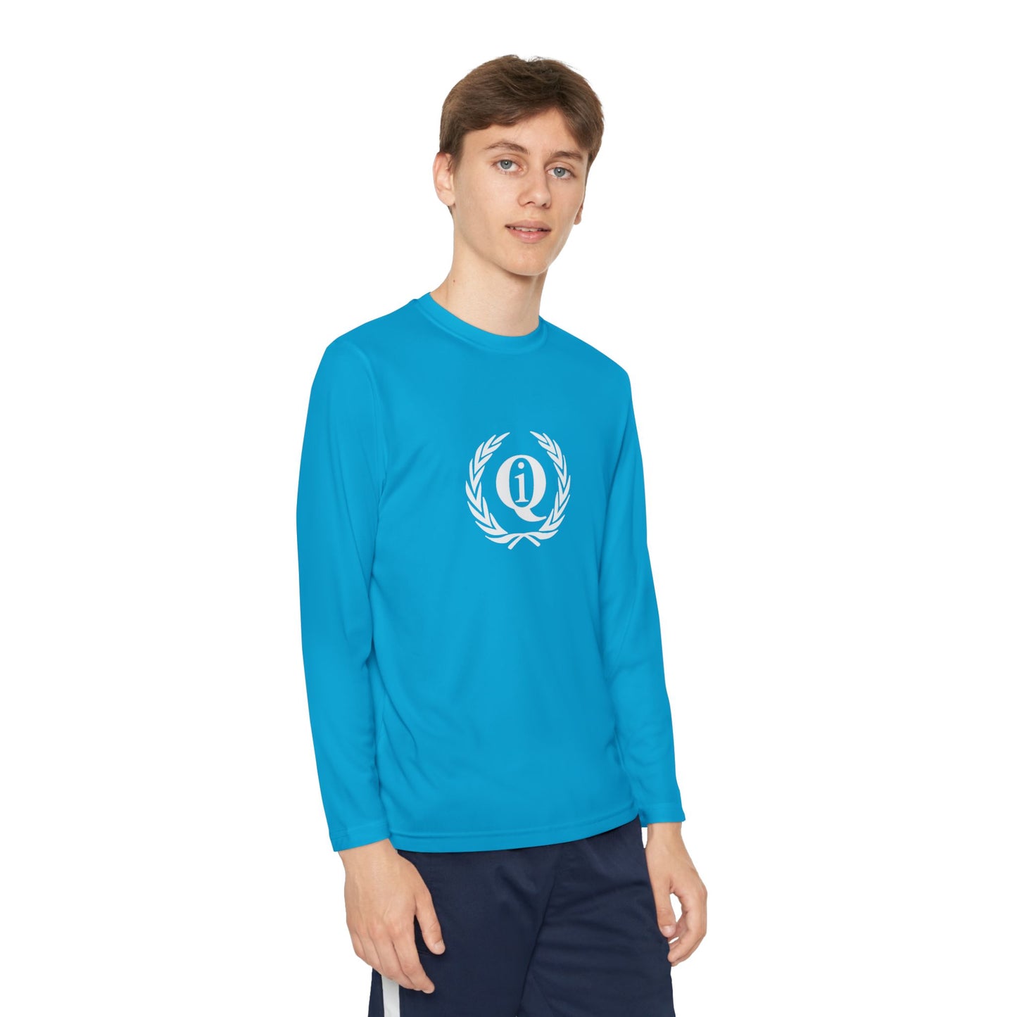 Youth Long Sleeve Athletic Tee with Laurel Design - Bright Orange Performance Shirt