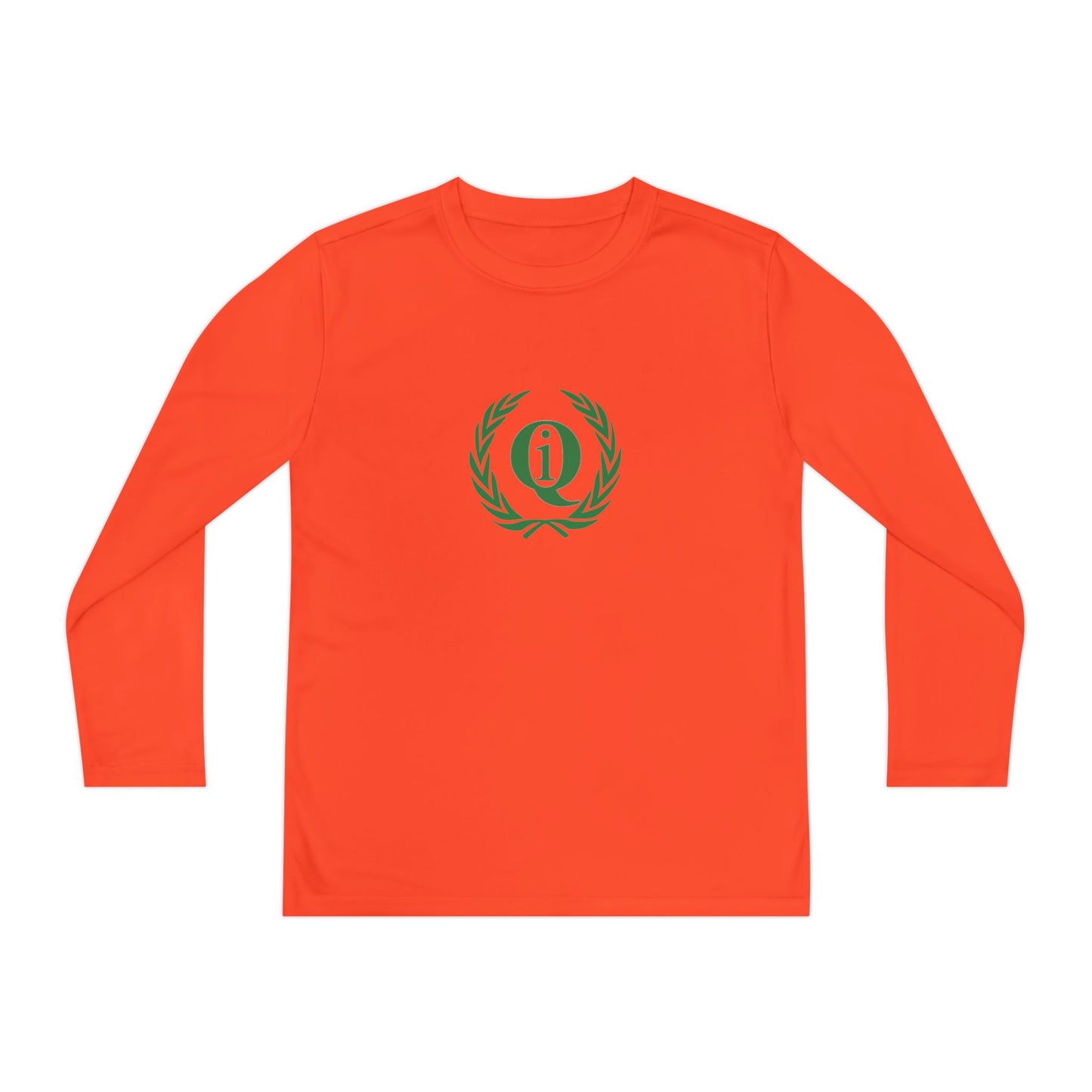 Youth Long Sleeve Athletic Tee with Laurel Design - Bright Orange Performance Shirt